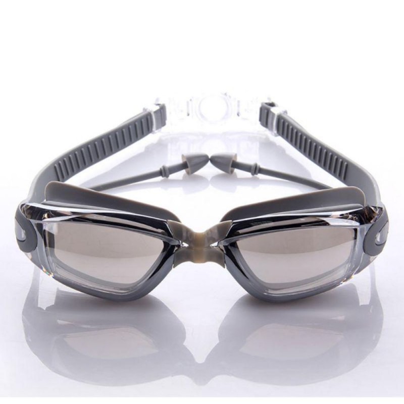 Ochelari de înot impermeabili, sistem integrat dopuri pentru urechi, protecție UV, anti-ceață și vizibilitate înaltă, curea elastică reglabilă- design confortabil și performant pentru explorare subacvatică, gri