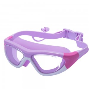 Ochelari de înot pentru copii, sistem integrat dopuri urechi - câmp vizual extins, culori vesele, curea reglabilă din silicon, mov