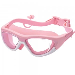 Ochelari de înot pentru copii, sistem integrat dopuri urechi - câmp vizual extins, culori vesele, curea reglabilă din silicon, roz