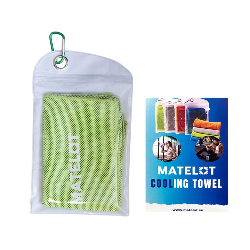 Prosop microfibră MATELOT cu husă închidere ermetică, efect de răcire instant, uscare rapidă, ideal pentru sport, plajă, aerobic, fitness, yoga, activități în aer liber,verde,30*80cm