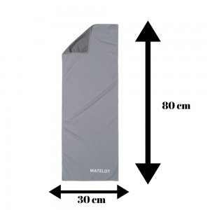 Prosop microfibră MATELOT cu husă închidere ermetică, efect de răcire instant, uscare rapidă, ideal pentru sport, plajă, aerobic, fitness, yoga, activități în aer liber,gri,30*80cm