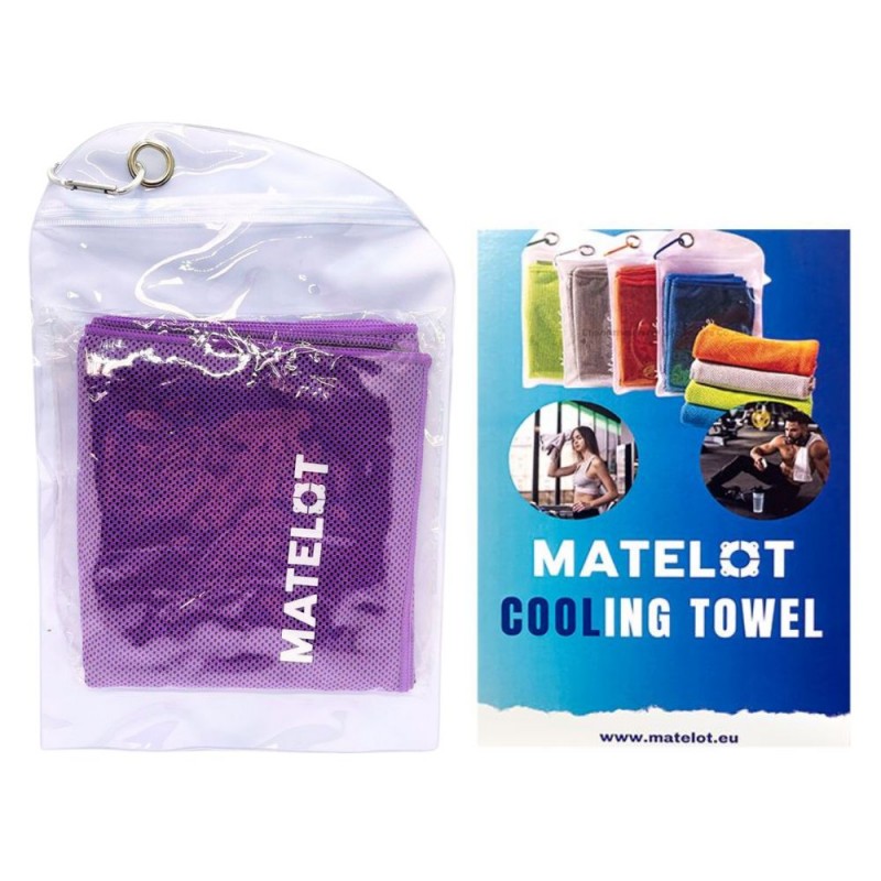 Prosop microfibră MATELOT cu husă închidere ermetică, efect de răcire instant, uscare rapidă, ideal pentru sport, plajă, aerobic, fitness, yoga, activități în aer liber, mov, 50x120cm