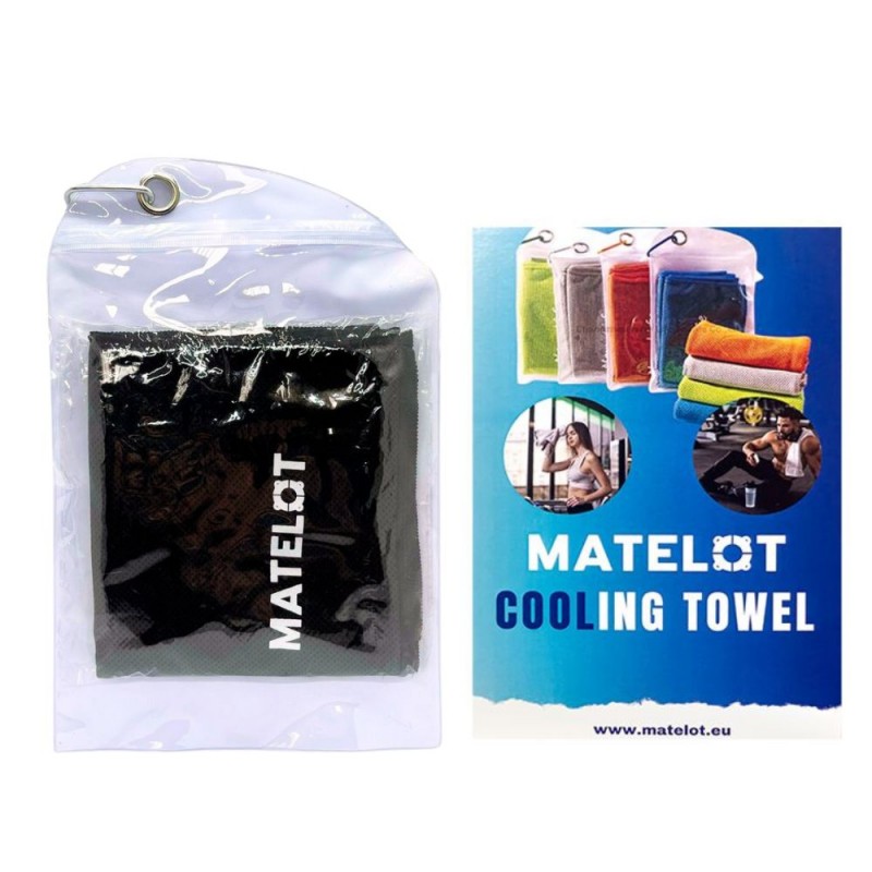 Prosop microfibră MATELOT cu husă închidere ermetică, efect de răcire instant, uscare rapidă, ideal pentru sport, plajă, aerobic, fitness, yoga, activități în aer liber,negru,50x120cm