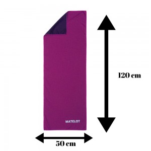 Prosop microfibră MATELOT cu husă închidere ermetică, efect de răcire instant, uscare rapidă, ideal pentru sport, plajă, aerobic, fitness, yoga, activități în aer liber, mov, 50x120cm