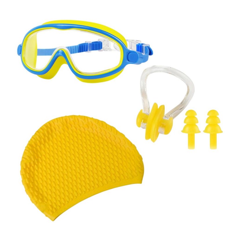 Set accesorii pentru înot, ochelari de înot, cască silicon, set dopuri urechi, reutilizabil, ajustabil, mărime universală, galben