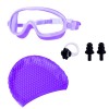 Set accesorii pentru înot, ochelari de înot, cască silicon, set dopuri urechi, reutilizabil, ajustabil, mărime universală, mov