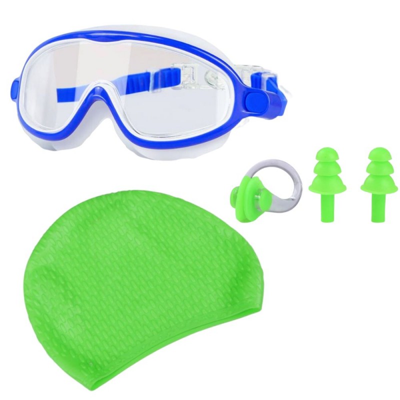 Set accesorii pentru înot, ochelari de înot, cască silicon, set dopuri urechi, reutilizabil, ajustabil, mărime universală, verde albastru