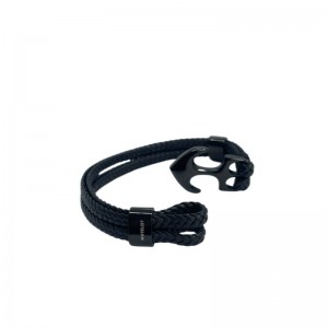 Brățară nautică casual Matelot 4-in-1, împletitură neagră, închizătoare ancoră, 21 cm