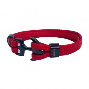 Brățară nautică casual Matelot 4-in-1, împletitură roșie, închizătoare ancoră, 21 cm
