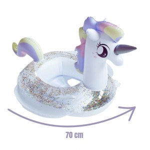 Colac de înot recreativ - model transparent unicorn cu sclipici, rezistent la UV și apă sărată, distracție și relaxare în piscină sau mare, 70 cm Colac de înot recreativ - model transparent unicorn cu sclipici, rezistent la UV și apă sărată, distracție și relaxare în piscină sau mare, 70 cm