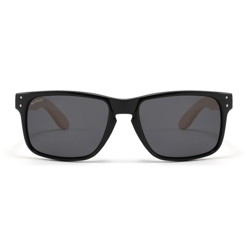 Ochelarii de soare MATELOT model BLACK EDITION, cu lentile polarizate UV 400 și brațe din lemn de bambus, toc de ochelari pliabil, săculeț protecție din microfibră si cârpă pentru întreținere.