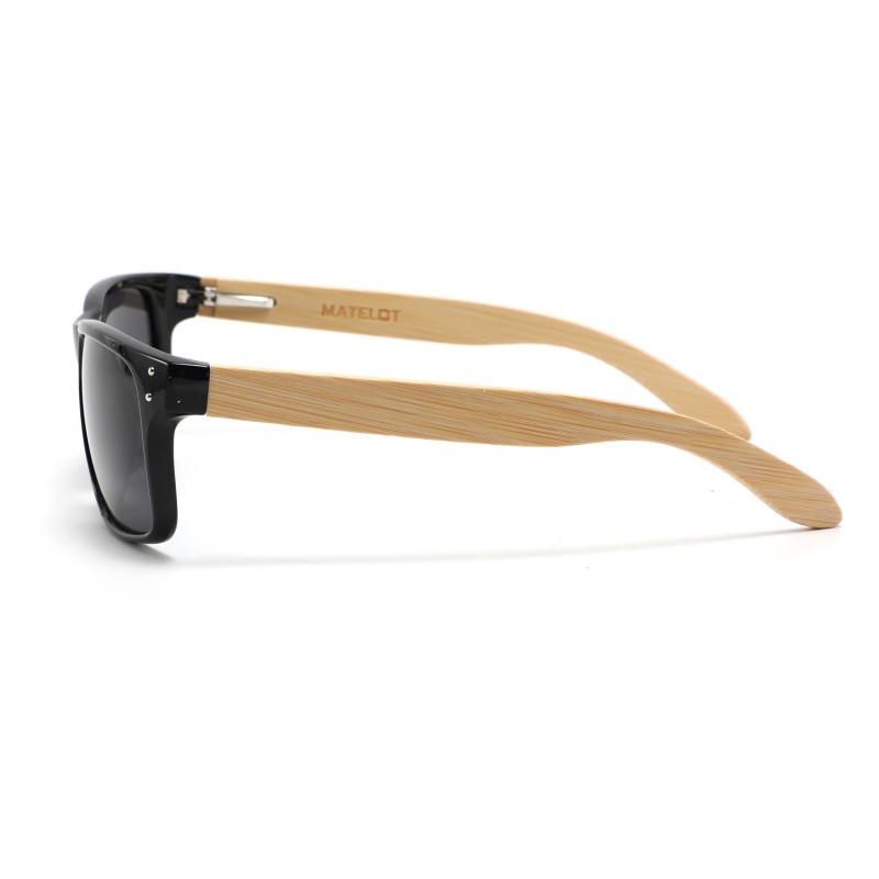 Ochelarii de soare MATELOT model BLACK EDITION, cu lentile polarizate UV 400 și brațe din lemn de bambus, toc de ochelari pliabil, săculeț protecție din microfibră si cârpă pentru întreținere.