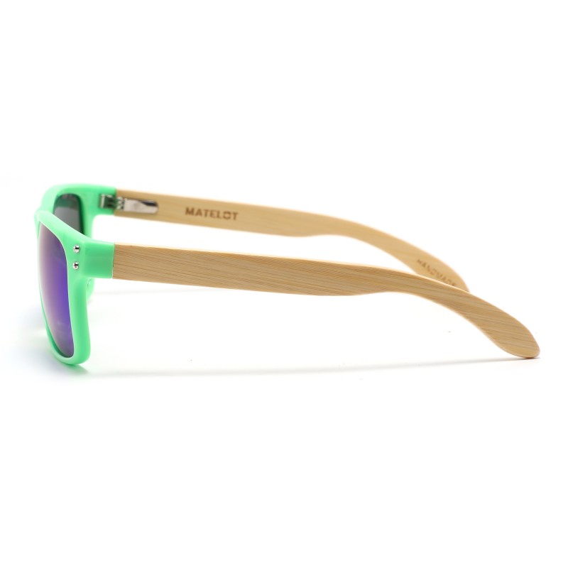 Ochelarii de soare MATELOT model GREEN EDITION, cu lentile polarizate UV 400 și brațe din lemn de bambus, toc de ochelari pliabil, săculeț protecție din microfibră si cârpă pentru întreținere.