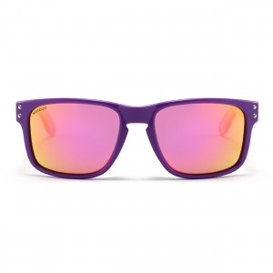 Ochelarii de soare MATELOT model PURPLE EDITION, cu lentile polarizate UV 400 și brațe din lemn de bambus, toc de ochelari pliabil, săculeț protecție din microfibră si cârpă pentru întreținere.