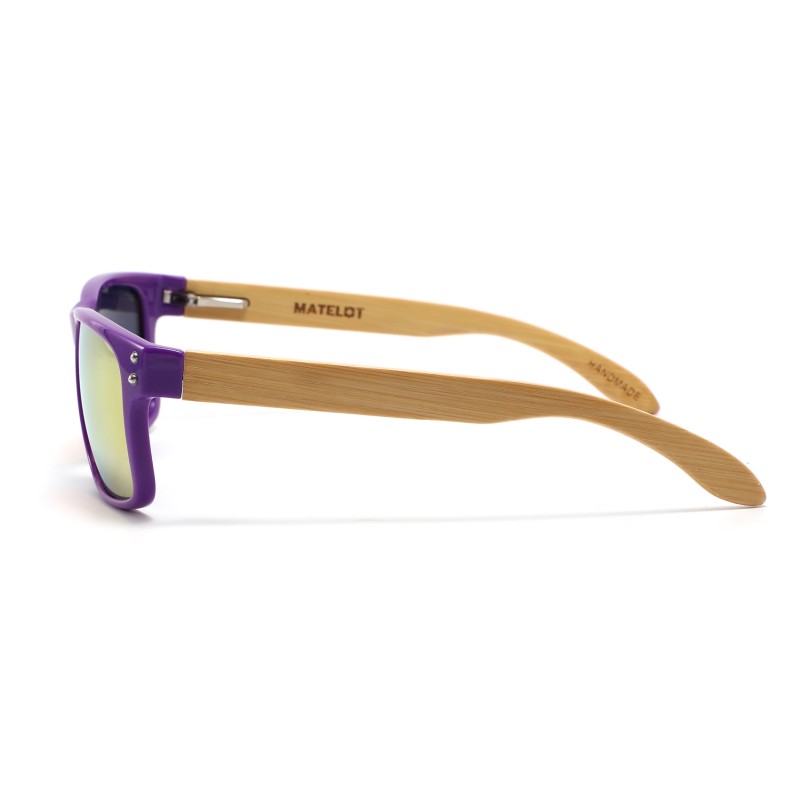 Ochelarii de soare MATELOT model PURPLE EDITION, cu lentile polarizate UV 400 și brațe din lemn de bambus, toc de ochelari pliabil, săculeț protecție din microfibră si cârpă pentru întreținere.