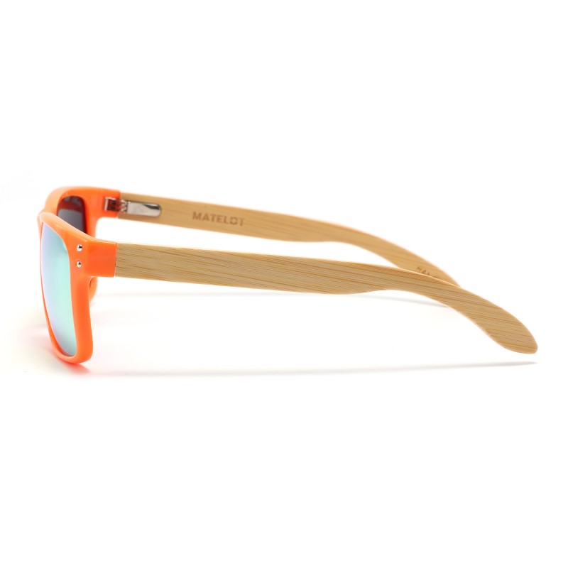 Ochelarii de soare MATELOT model ORANGE EDITION, cu lentile polarizate UV 400 și brațe din lemn de bambus, toc de ochelari pliabil, săculeț protecție din microfibră si cârpă pentru întreținere.