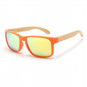 Ochelarii de soare MATELOT model ORANGE EDITION, cu lentile polarizate UV 400 și brațe din lemn de bambus, toc de ochelari pliabil, săculeț protecție din microfibră si cârpă pentru întreținere.