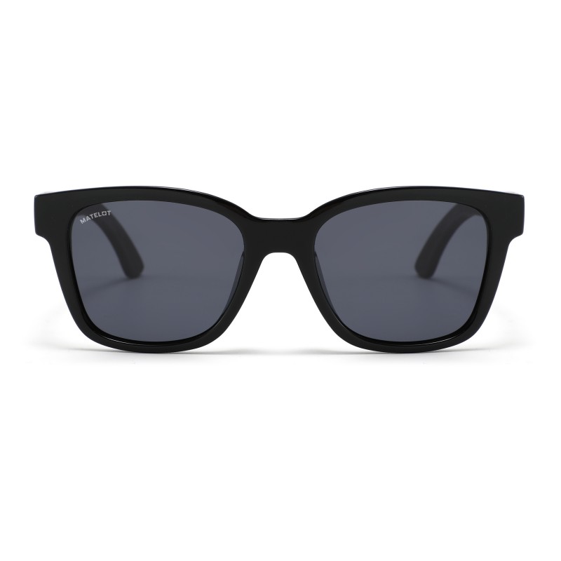 Ochelarii de soare MATELOT model FULL BLACK EDITION, cu lentile polarizate UV 400 și brațe din lemn de bambus, toc de ochelari pliabil, săculeț protecție din microfibră si cârpă pentru întreținere.