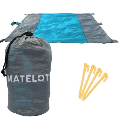 Pătură pentru plajă, impermeabilă, anti nisip și multifunctională, ideală pentru familie, 7 persoane, albastru-gri 280 x 300 cm