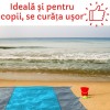 Pătură pentru plajă, impermeabilă, anti nisip și multifunctională, ideală pentru familie, albastru-gri 280 x 300 cm