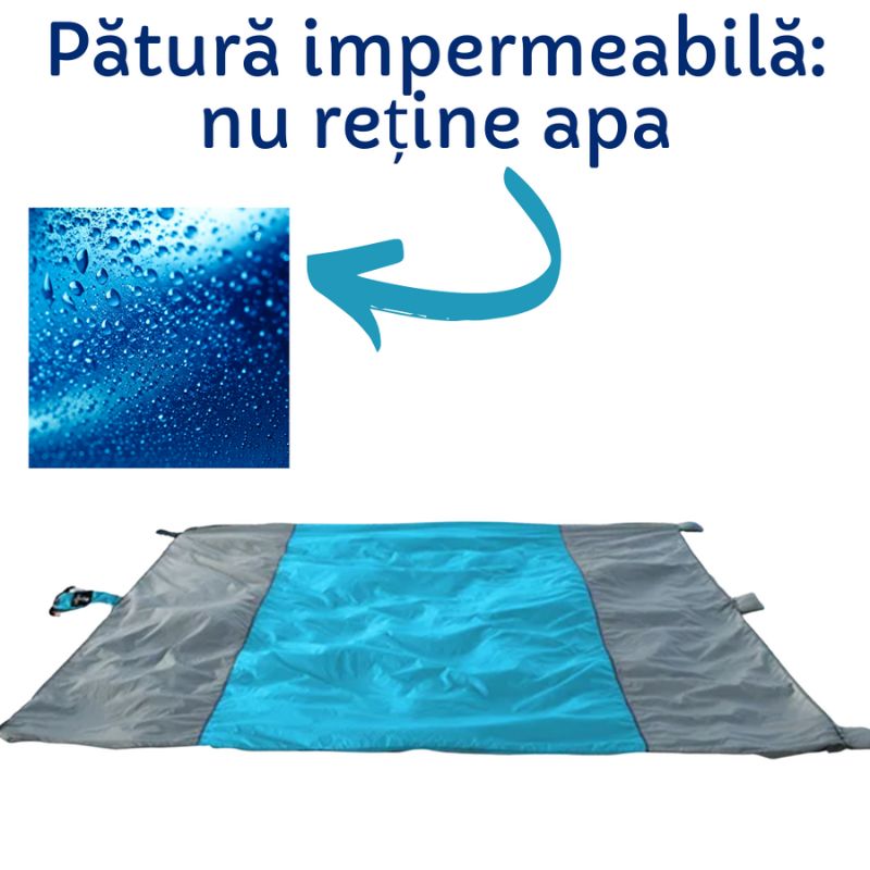 Pătură pentru plajă, impermeabilă, anti nisip și multifunctională, ideală pentru familie, albastru-gri 280 x 300 cm