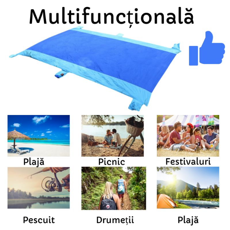 Pătură pentru plajă, impermeabilă, anti nisip și multifunctională, deep blue 200 x 300 cm