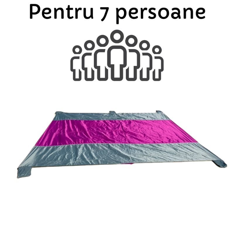Pătură pentru plajă, impermeabilă, anti nisip și multifunctională, ideală pentru familie, mov-gri 280 x 300 cm
