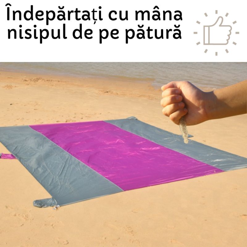Pătură pentru plajă, impermeabilă, anti nisip și multifunctională, ideală pentru familie, mov-gri 280 x 300 cm