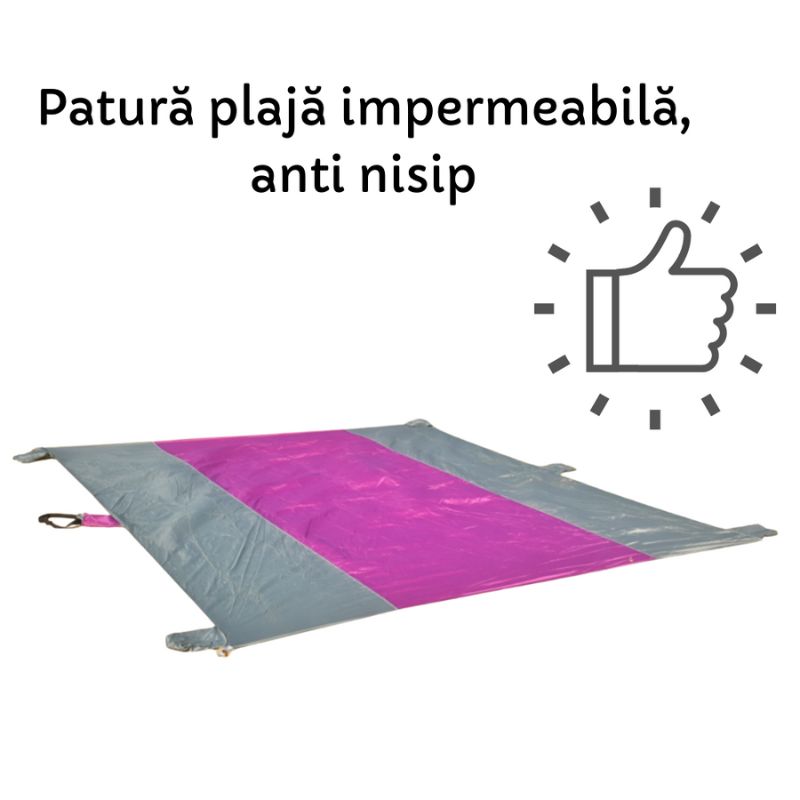 Pătură pentru plajă, impermeabilă, anti nisip și multifunctională, ideală pentru familie, mov-gri 280 x 300 cm